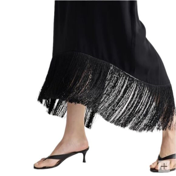 J. Crew Black Crepe Halter Midi Dress | Fringe Hem Cocktail Party Style NWT | 10 - Picture 6 of 15